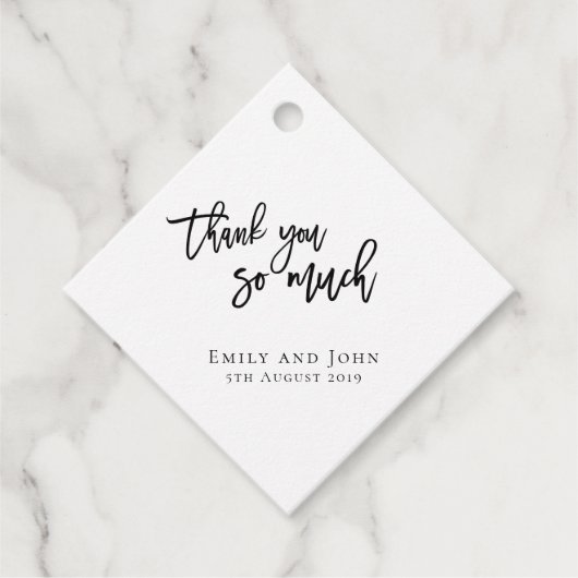 Dank je wel / namen / bericht bruiloft diamant bedankjes labels (Voorkant)