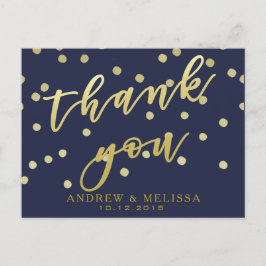 Dank je wel | Navy & Faux Goud Script Ansichtkaart Briefkaart