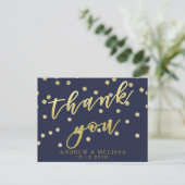 Dank je wel | Navy & Faux Goud Script Ansichtkaart Briefkaart (Staand voorkant)