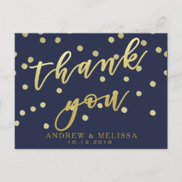 Dank je wel | Navy & Faux Goud Script Ansichtkaart Briefkaart