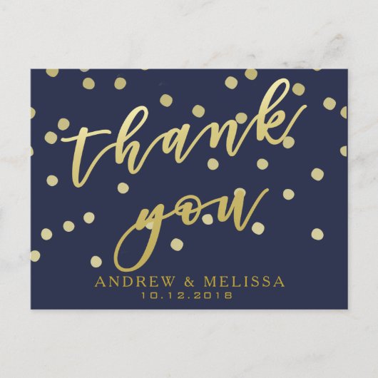 Dank je wel | Navy & Faux Goud Script Ansichtkaart Briefkaart (Voorkant)