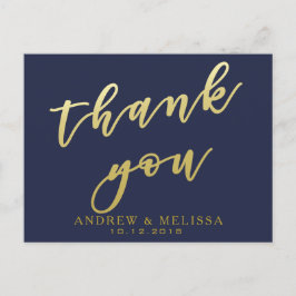 Dank je wel | Navy & Faux Goud Script Wenskaart Briefkaart