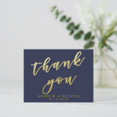 Dank je wel | Navy & Faux Goud Script Wenskaart Briefkaart (Staand voorkant)
