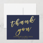 Dank je wel | Navy & Faux Goud Script Wenskaart Briefkaart (Voorkant / Achterkant)