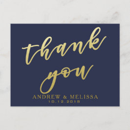 Dank je wel | Navy & Faux Goud Script Wenskaart Briefkaart