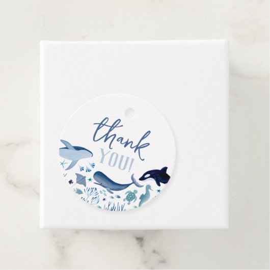 Dank je wel onder het Zee Blue Boy Baby shower Bedankjes Labels (In situ)