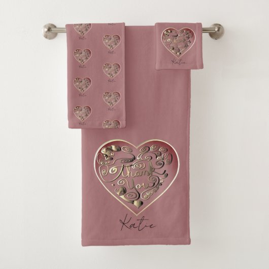 "Dank je wel" op stoffig roze Bad Handdoek (Insitu)
