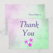 Dank je wel paarse bloemen briefkaart (Voorkant / Achterkant)