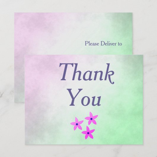 Dank je wel paarse bloemen briefkaart (Voorkant / Achterkant)