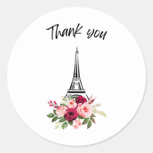 Dank je wel Paris rozen Ronde Sticker (Voorkant)