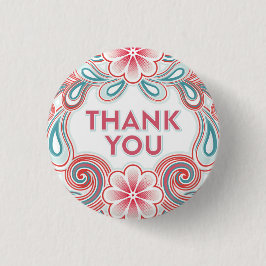 Dank je wel patroon met retro bloemen en krullen ronde button 3,2 cm