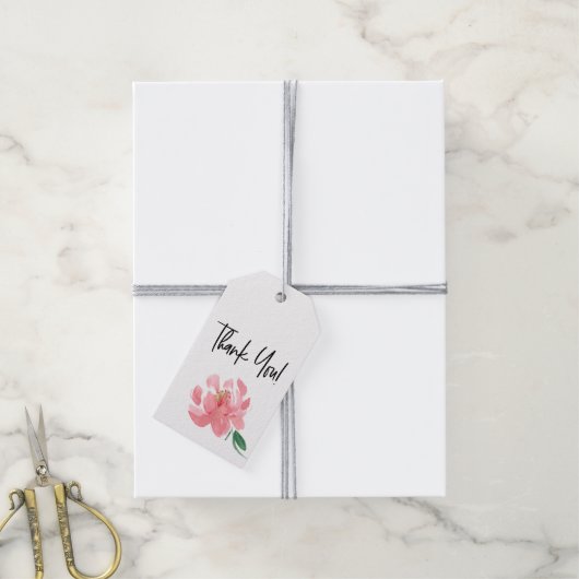 Dank je wel Peony Watercolor Roze Bloem Cadeaulabel (Met Touw)