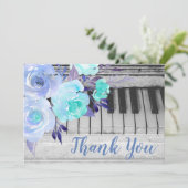 Dank je wel, Pianoblauwe waterverf Bloemen Bedankkaart (Staand voorkant)