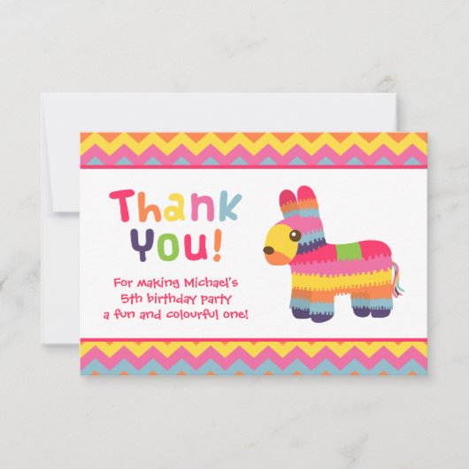 Dank je wel Pinata Mexican Fiesta Birthday Party Bedankkaart (Voorkant)