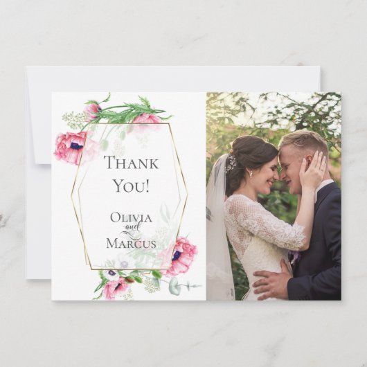 DANK JE WEL | Pink Poppies Botanisch FOTOLIJSTJE Bedankkaart (Voorkant)