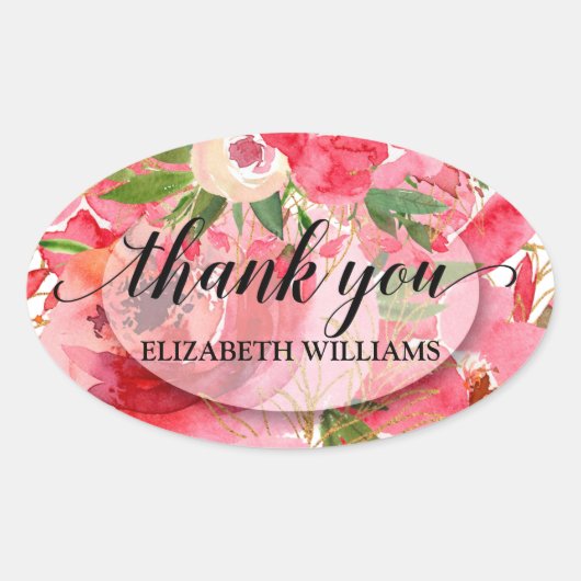 Dank je wel Pioenbloemen Ovale Sticker (Voorkant)