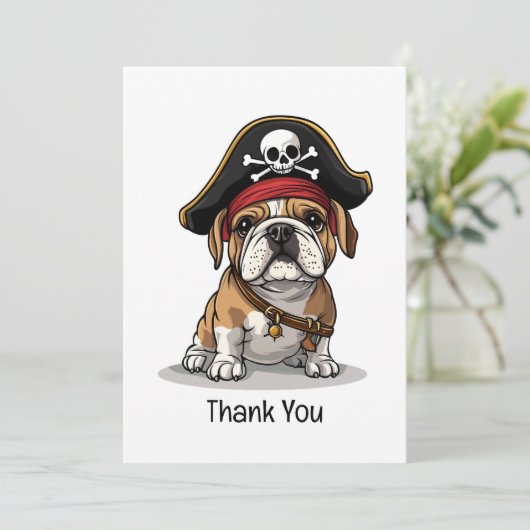 Dank je wel, Pirate English Bulldog Skull Bedankkaart (Staand voorkant)