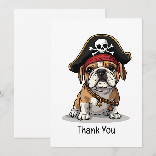 Dank je wel, Pirate English Bulldog Skull Bedankkaart (Voorkant / Achterkant)