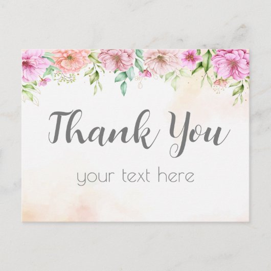 dank je wel roos floral with waterverf briefkaart (Voorkant)