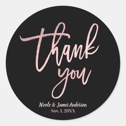 DANK JE WEL Rose Goud Folie Moderne Script Trouwfe Ronde Sticker (Voorkant)