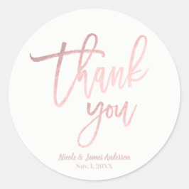DANK JE WEL Rose Goud Folie Moderne Scriptuur Trou Ronde Sticker