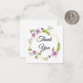 dank je wel , roze bloemen met een klap notitiekaartje (Voorkant / Achterkant in situ)