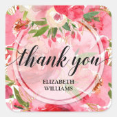 Dank je wel Roze Bloemen Vierkante Sticker (Voorkant)