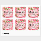 Dank je wel Roze Bloemen Vierkante Sticker (Vel)