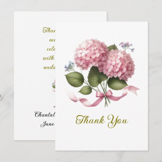 Dank je wel Roze Hortensia Trouwdag Bedankkaart (Voorkant / Achterkant)