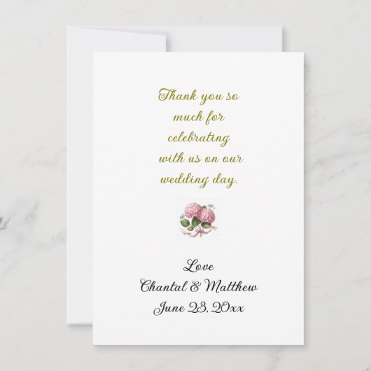 Dank je wel Roze Hortensia Trouwdag Bedankkaart (Achterkant)