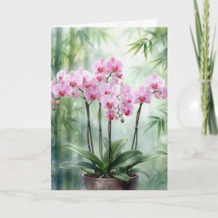 Dank Je Wel Roze Orchideeën Op Groene Bamboe Kaart