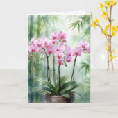 Dank Je Wel Roze Orchideeën Op Groene Bamboe Kaart (Gele Bloem)