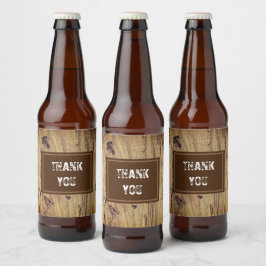 Dank je wel Rustic Wedding Guest Brown Woodgrain Bier Etiket