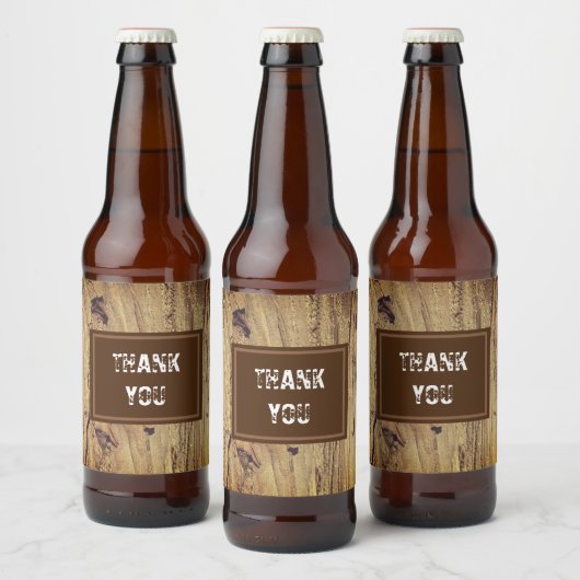 Dank je wel Rustic Wedding Guest Brown Woodgrain Bier Etiket (Flessen)