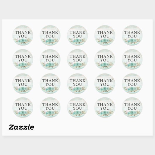 Dank je wel Rustic Wood Turquoise Bloemrozen  Ronde Sticker (Vel)