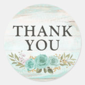 Dank je wel Rustic Wood Turquoise Bloemrozen  Ronde Sticker (Voorkant)