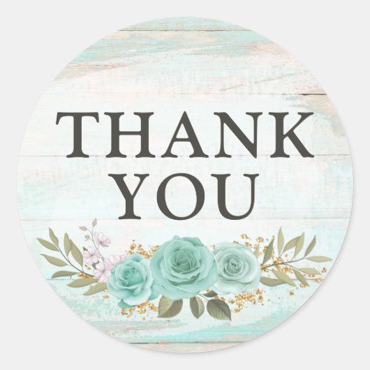 Dank je wel Rustic Wood Turquoise Bloemrozen  Ronde Sticker (Voorkant)