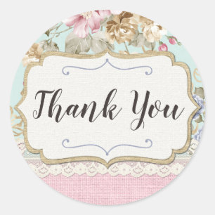 Dank Je Wel Shabby Chic Roze Bloemenkraam Boutique Ronde Sticker