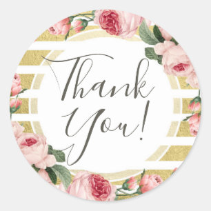 Dank je wel Shabby Chic Vintage Rozen & Gouden Str Ronde Sticker