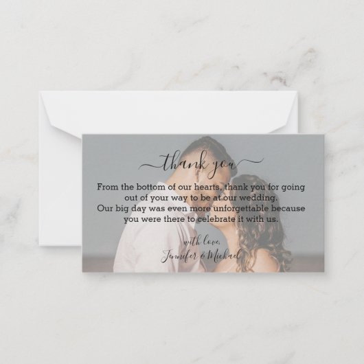 dank je wel , stijlvolle kalligrafie bruiloft gevl notitiekaartje (Voorkant)