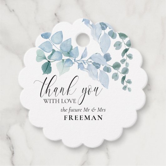 Dank je wel Stof Eucalyptus Elegant Bedankjes Labels (Voorkant)