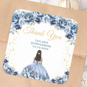 Dank je wel Stofblauwe Prinses Quinceañera Vierkante Sticker