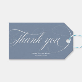 Dank je wel - stoffig blauwe trouwcadeautags cadeaulabel