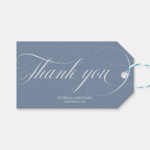 Dank je wel - stoffig blauwe trouwcadeautags cadeaulabel