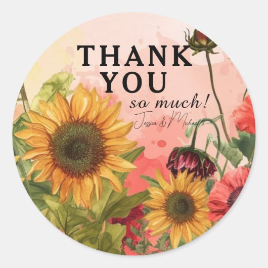 🌻Dank je wel  Sunny Petals & Scarlet Blooms Ronde Sticker (Voorkant)
