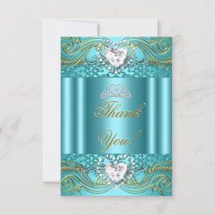 Dank Je Wel Teal Blauwe Gouden Quinceanera Bedankkaart