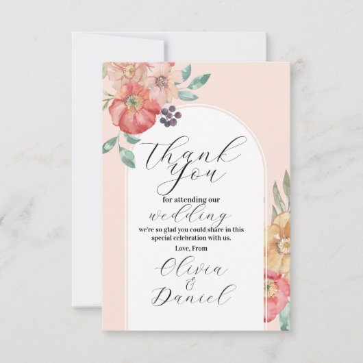 Dank je wel Trouw Watercolor Bloemen Huwelijksaanz Bedankkaart (Voorkant)