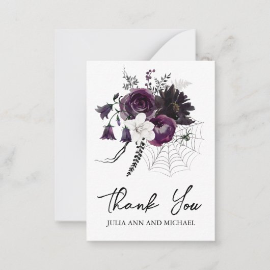 Dank je wel Trouwdag Halloween Bloemisterij Paarse Notitiekaartje (Voorkant)