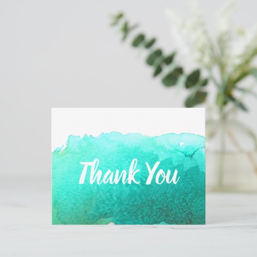 Dank je wel turquoise waterverf kunst citaat briefkaart (Staand voorkant)