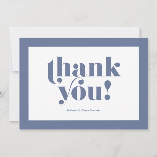 Dank je wel, typografie, blauw op wit bedankkaart (Voorkant)